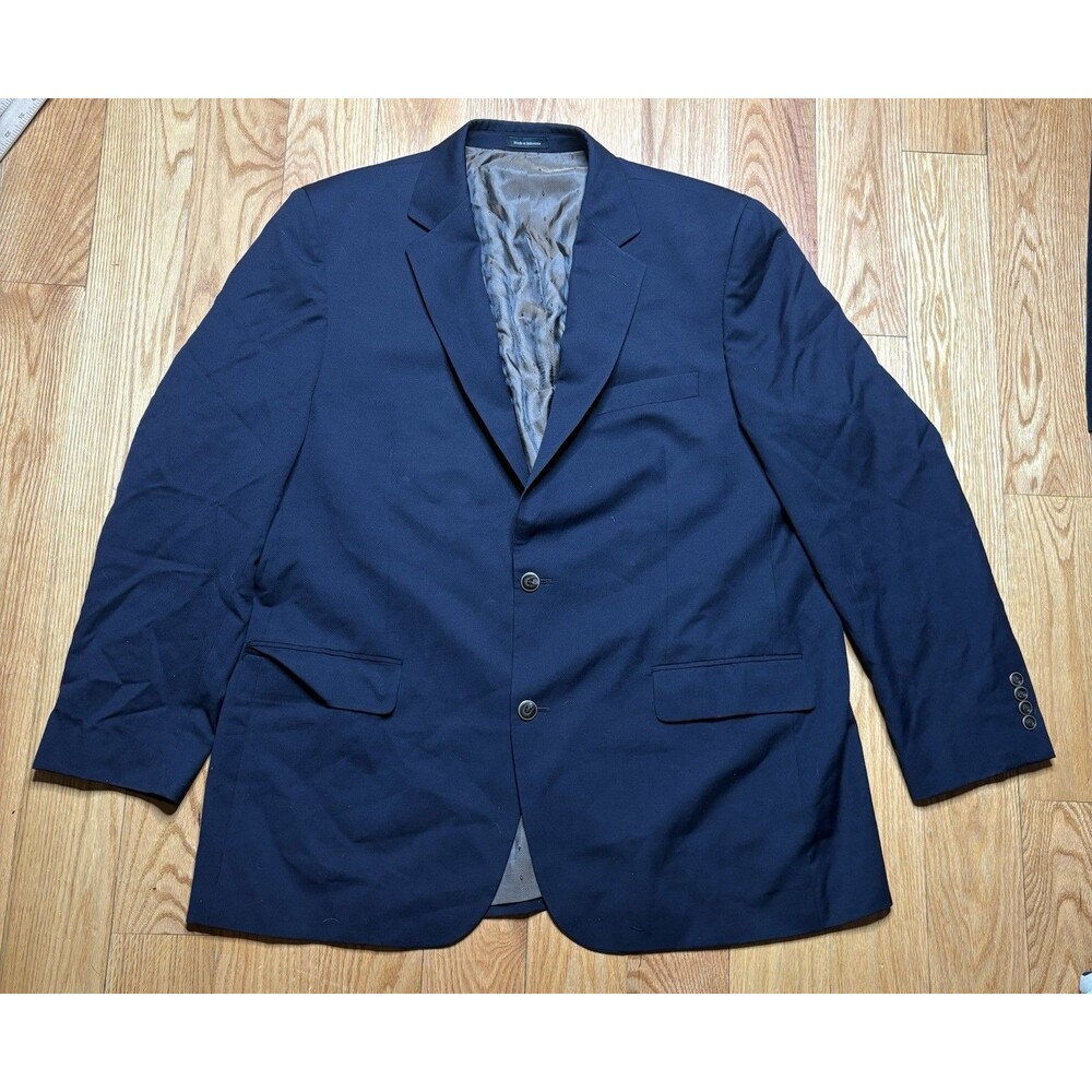 Joseph and Feiss Gold Blazer Jacket Mens 46 L Navy Solid Wool Two Buttons